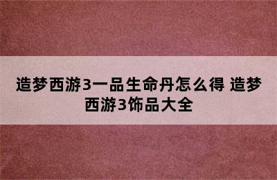 造梦西游3一品生命丹怎么得 造梦西游3饰品大全